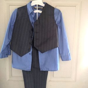 Boy grey 3 piece suit w/ blue button up shirt